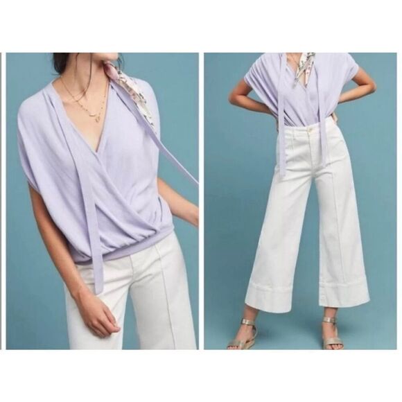 Anthropologie Rambuteau Surplice Lavender Purple Wrap Sweater Top Size Small - Picture 8 of 8
